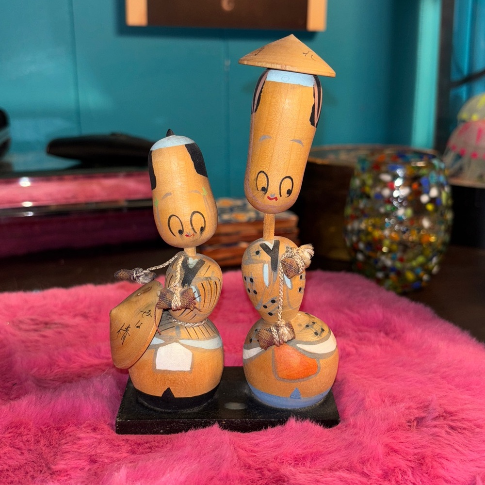 Vintage Japanese Kokeshi Dolls Wooden Figurine Souvenir hand, painted wooden